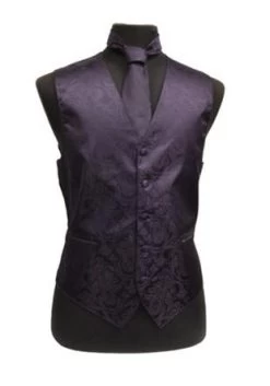 Men's Purple Paisley Vest With Neck Tie