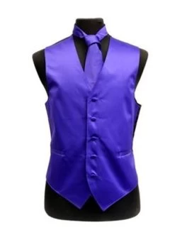 Men's Purple Satin Vest With Neck Tie