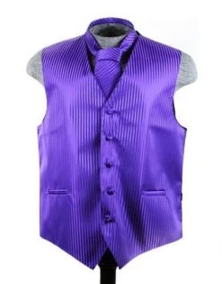 Men's Purple Striped Vest With Neck Tie