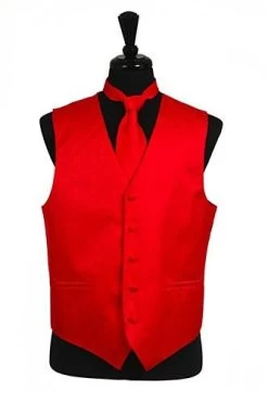 Men's Red Paisley Vest With Neck Tie