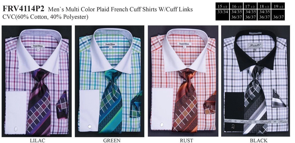 Men's Red Plaid Dress Shirts With Tie, Hanky, Cuff Links 3 Men's Red Plaid Dress Shirts With Tie, Hanky, Cuff Links