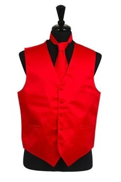 Men's Red Satin Vest With Neck Tie