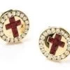 Mens Religious Gold Cufflinks With Red Cross