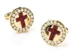 Mens Religious Gold Cufflinks With Red Cross