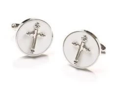 Mens Religious Silver Cufflinks With Cross