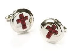 Mens Religious Silver Cufflinks With Red Cross