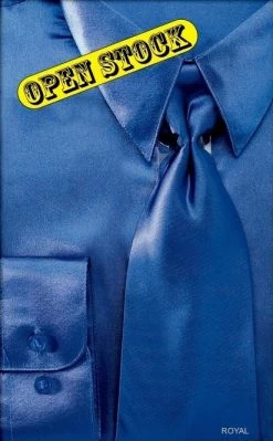 Men's Royal Blue Satin Dress Shirt With Tie & Handkerchief