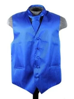 Men's Royal Blue Striped Vest With Neck Tie