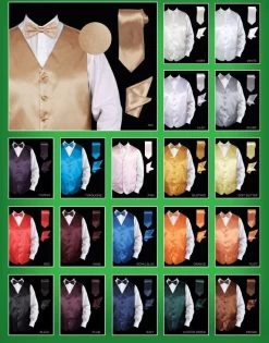 Men's Satin Vest With Tie, Bow Tie, And Pocket Square