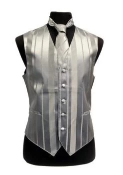 Men's Silver Striped Vest With Neck Tie And Bow Tie