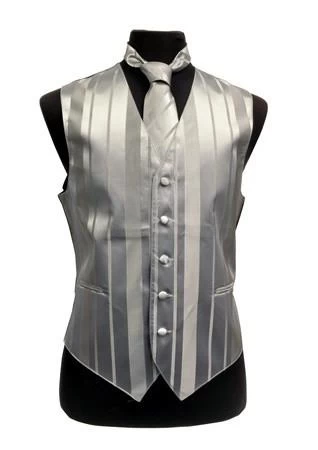 Men's Silver Striped Vest With Neck Tie And Bow Tie 3 Men's Silver Striped Vest With Neck Tie And Bow Tie