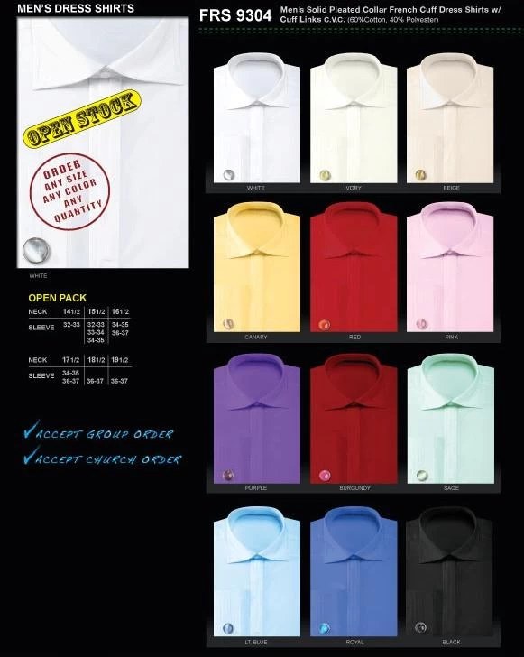 Men's Solid Pleated Collar Dress Shirts With Cuff Links 4 Men's Solid Pleated Collar Dress Shirts With Cuff Links - Image 2