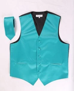 Men's Teal Satin Vest With Necktie