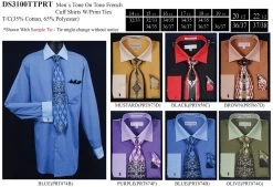 Men's Tone On Tone French Cuff Dress Shirts With Tie And Hanky