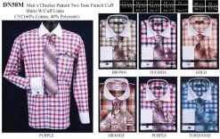 Men's Two Tone Checkered Dress Shirts With Tie, Hanky, Cufflinks