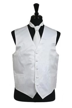 Men's White Satin Vest With Neck Tie