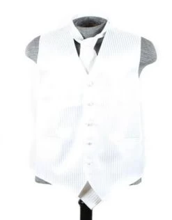Men's White Striped Vest With Neck Tie