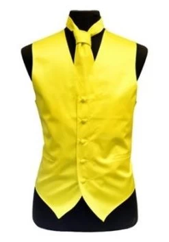 Men's Yellow Satin Vest With Neck Tie