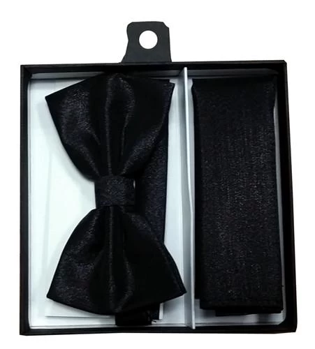 Metallic Black Bow Tie With Pocket Square (Pointed Tip) 4 Metallic Black Bow Tie With Pocket Square (Pointed Tip) - Image 2