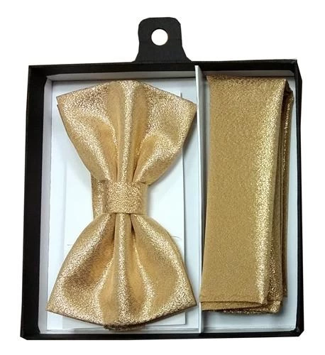 Metallic Gold Bow Tie With Pocket Square (Pointed Tip) 4 Metallic Gold Bow Tie With Pocket Square (Pointed Tip) - Image 2
