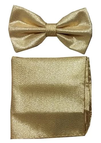 Metallic Gold Bow Tie With Pocket Square (Pointed Tip) 3 Metallic Gold Bow Tie With Pocket Square (Pointed Tip)