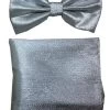 Metallic Silver Bow Tie With Pocket Square (Pointed Tip) -Boutique Wedding Dress Store metallic silver bow tie with pocket square pointed tip mens bow ties vesuvio napoli 399302