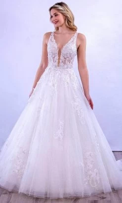 MNM COUTURE 10089 - V Shape Laced A-Line Dress