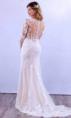 MNM COUTURE 10090 - V Neck Long Sleeve Sheer Dress -Boutique Wedding Dress Store mnm couture 10090 v neck long sleeve sheer dress special occasion dress 30954910777427