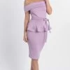 MNM Couture - L0003 Folded Off Shoulder Peplum Sheath Dress -Boutique Wedding Dress Store mnm couture l0003 folded off shoulder peplum sheath dress special occasion dress xs lilac 7059195363411