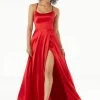 Mori Lee - 45075 Scoop Neck Wrap High Slit Satin Gown -Boutique Wedding Dress Store mori lee 45075 scoop neck wrap high slit satin gown bridesmaid dresses 0 red 13271900946515