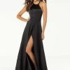 Mori Lee - 45079 Halter Wrap Skirt High Slit Gown -Boutique Wedding Dress Store mori lee 45079 halter wrap skirt high slit gown bridesmaid dresses 0 black 13271901536339