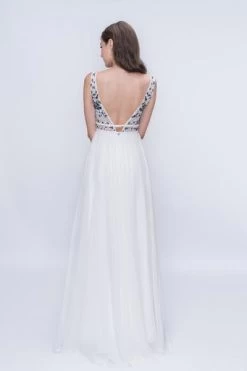 Nina Canacci - 2205 Floral Embroidered Plunging V-Neck Gown -Boutique Wedding Dress Store nina canacci 2205 floral embroidered plunging v neck gown wedding dresses 6404242931769
