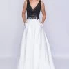 Nina Canacci - 3145 Embellished Lace V-neck A-line Dress -Boutique Wedding Dress Store nina canacci 3145 embellished lace v neck a line dress prom dresses 2 black white 13625051414611