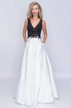 Nina Canacci - 3145 Embellished Lace V-neck A-line Dress