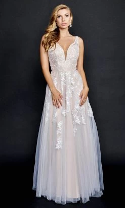 Nina Canacci - 4212 Embroidered Plunging A-line Gown