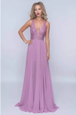Nina Canacci - 8159 Embellished Plunging V Neck A-Line Gown