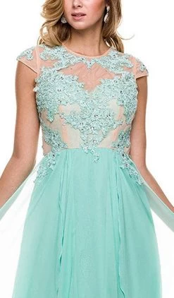 Nox Anabel - 8139 Illusion Jewel Neck A-line Dress -Boutique Wedding Dress Store nox anabel 8139 illusion jewel neck a line dress special occasion dress 5658793934905