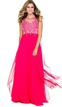Nox Anabel - 8139 Illusion Jewel Neck A-line Dress -Boutique Wedding Dress Store nox anabel 8139 illusion jewel neck a line dress special occasion dress xs fuchsia 5658794033209
