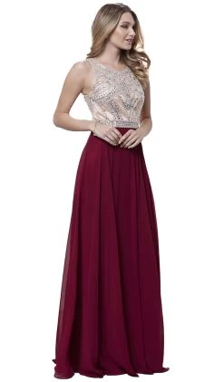 Nox Anabel - 8249 Accented Illusion Scoop A-line Dress