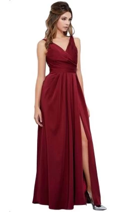 Nox Anabel - 8347 V-Neck Satin Long Evening Gown