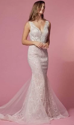 Nox Anabel JW909 - Lace Scalloped V-neck Wedding Dress