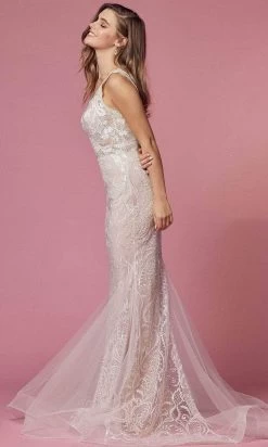 Nox Anabel JW909 - Lace Scalloped V-neck Wedding Dress -Boutique Wedding Dress Store nox anabel jw909 lace scalloped v neck wedding dress wedding dresses 30920064565331