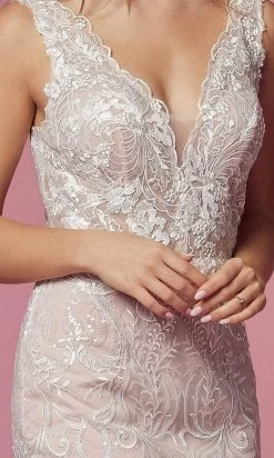 Nox Anabel JW909 - Lace Scalloped V-neck Wedding Dress -Boutique Wedding Dress Store nox anabel jw909 lace scalloped v neck wedding dress wedding dresses 30920064598099