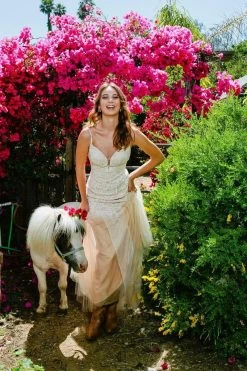 Nox Anabel - W903 Lace Embroidered Deep V-neck Trumpet Gown -Boutique Wedding Dress Store nox anabel w903 lace embroidered deep v neck trumpet gown wedding dresses 11975596277843