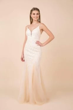 Nox Anabel - W903 Lace Embroidered Deep V-neck Trumpet Gown