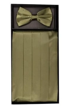 Olive Green Silk Satin Cummerbund And Bow Tie Set