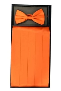 Orange Silk Satin Cummerbund And Bow Tie Set