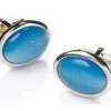 Oval Silver Cufflinks With Turquoise Stone