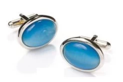 Oval Silver Cufflinks With Turquoise Stone