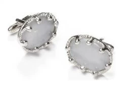Oval Silver Cufflinks With White Stone